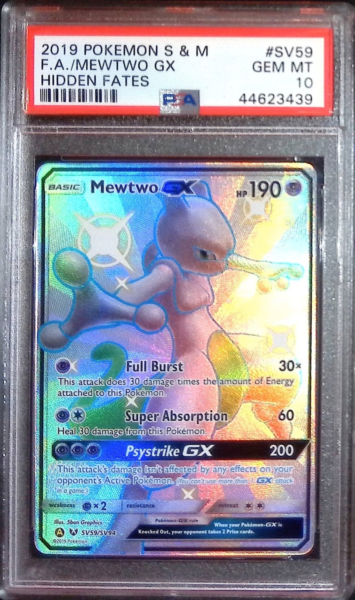 Mewtwo GX #SV59/SV94 (PSA 10, Hidden Fates)