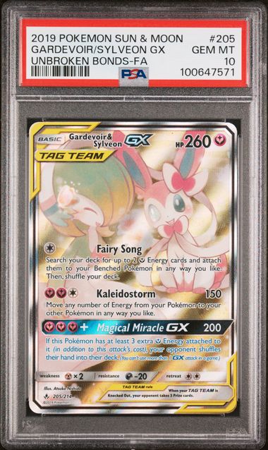Gardevoir & Sylveon GX #205/214 (PSA 10, S&M Unbroken Bonds)