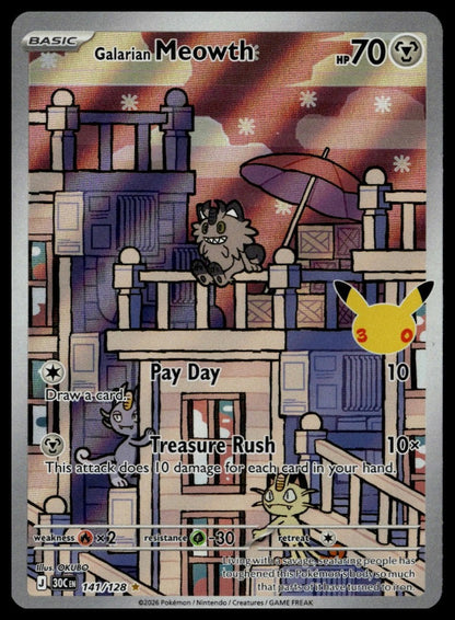 Galarian Meowth #141/128 (NM, ME: 30th Celebration) (front)