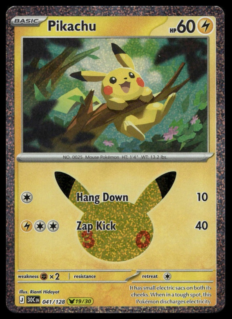 Pikachu #041/128 (NM, ME: 30th Celebration) (front)