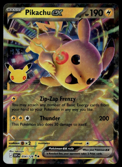 Pikachu ex #054/128 (NM, ME: 30th Celebration) (front)