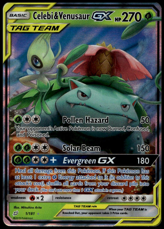 Celebi & Venusaur Tag Team GX #1/181 (NM/M, Pokemon Team Up)