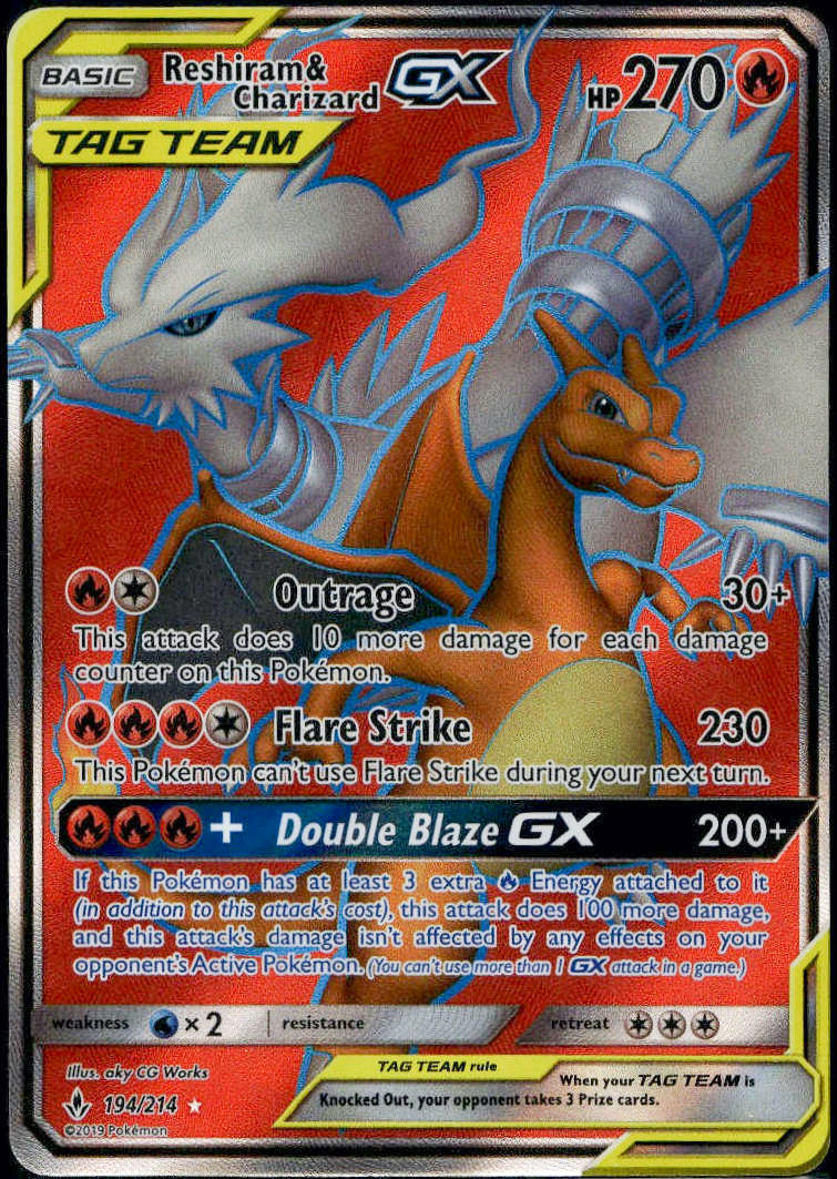 Reshiram & Charizard GX Tag Team #194/214 (NM/M, Unbroken Bonds)