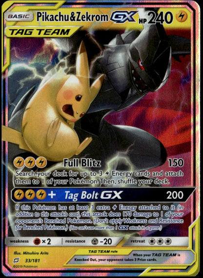 Pikachu & Zekrom Tag Team GX #33/181 (NM/M, Pokemon Team Up)