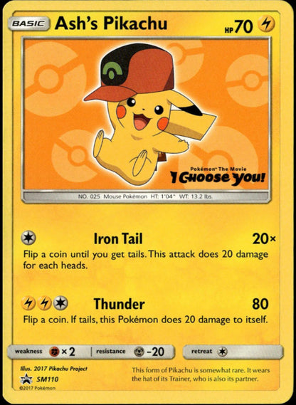 Ash's Pikachu #SM110 (NM-, S&M BSP)