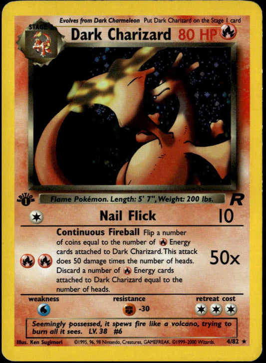 1st Edition Dark Charizard Holo w/Swirl #4/82 (LP, Team Rocket)
