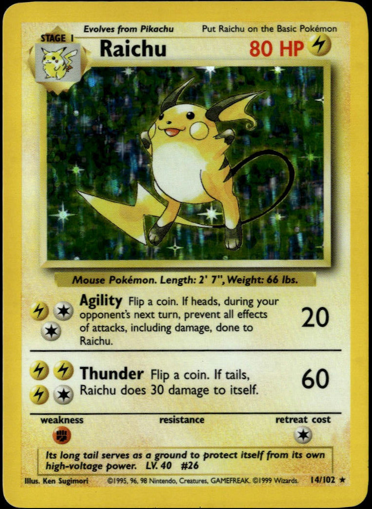Raichu Holo #14/102 (NM, 1999 Pokemon Base Set)