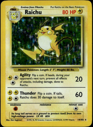Raichu Holo #14/102 (NM, 1999 Pokemon Base Set)