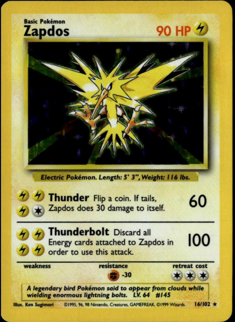 Zapdos Holo #16/102 (NM-, Pokemon Base Set)
