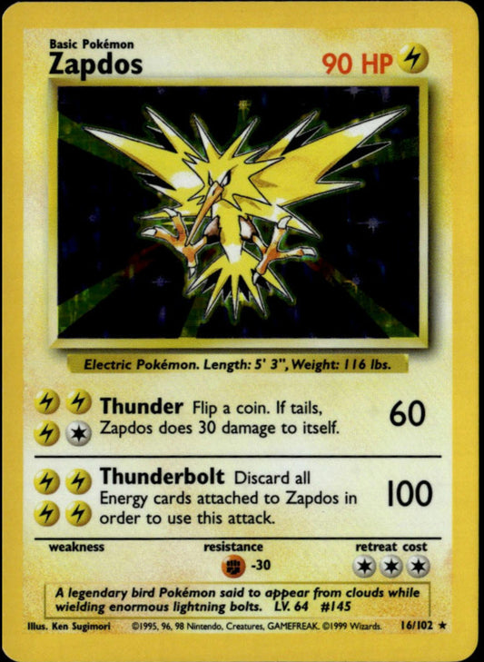 Zapdos Holo #16/102 (NM-, Pokemon Base Set)