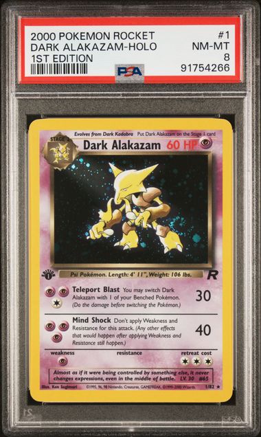 Dark Alakazam- Holo 1st Ed #1/42 (PSA 8, 2000 Pokemon Rocket)
