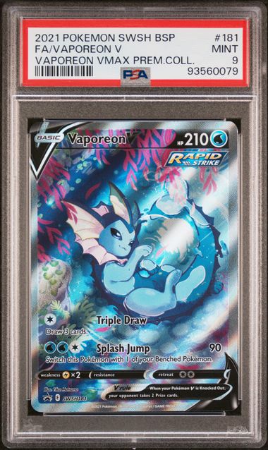 Vaporeon V #SWSH181 (PSA 9, Vaporeon VMAX Premium Collection Box)
