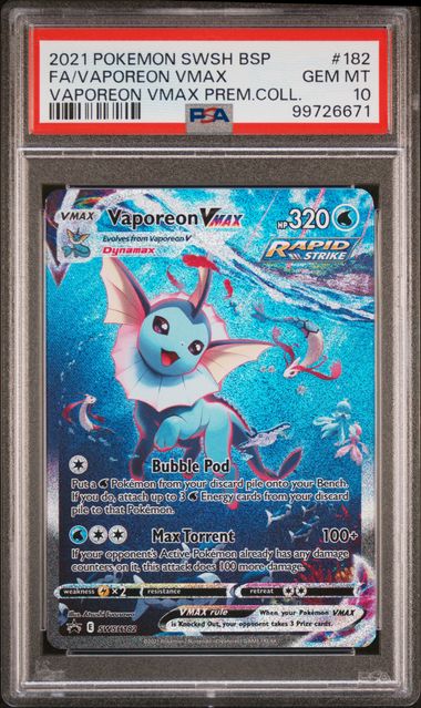 Vaporeon VMAX #SWSH182 (PSA 10, Vaporeon VMAX Premium Collection Box)