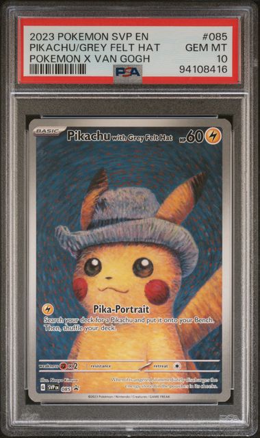 Pikachu with Grey Felt Hat #085 (PSA 10, Pokemon x Van Vogh)